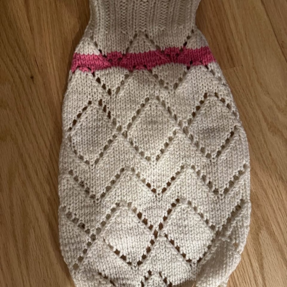 White and Pink Knit Dog Sweater